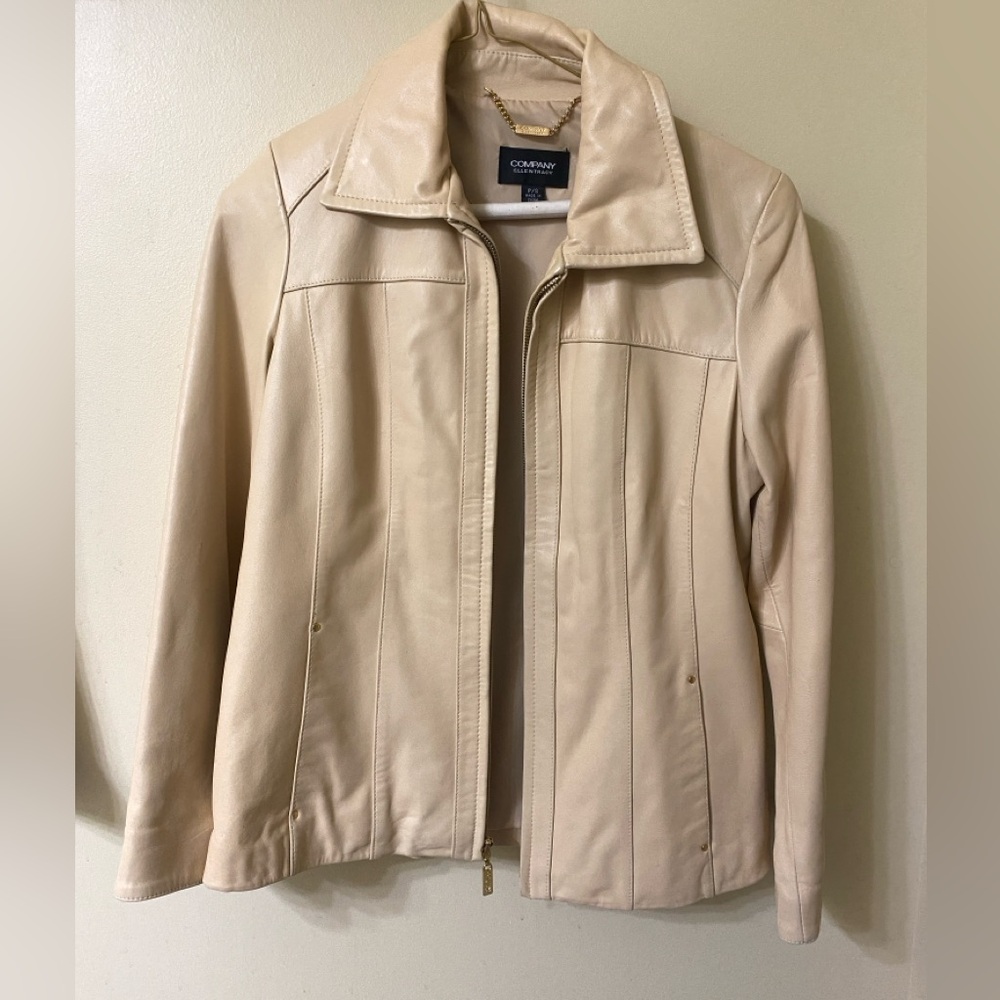 Company by Ellen Tracy Genuine Leather Beige Jacket- Small Petite